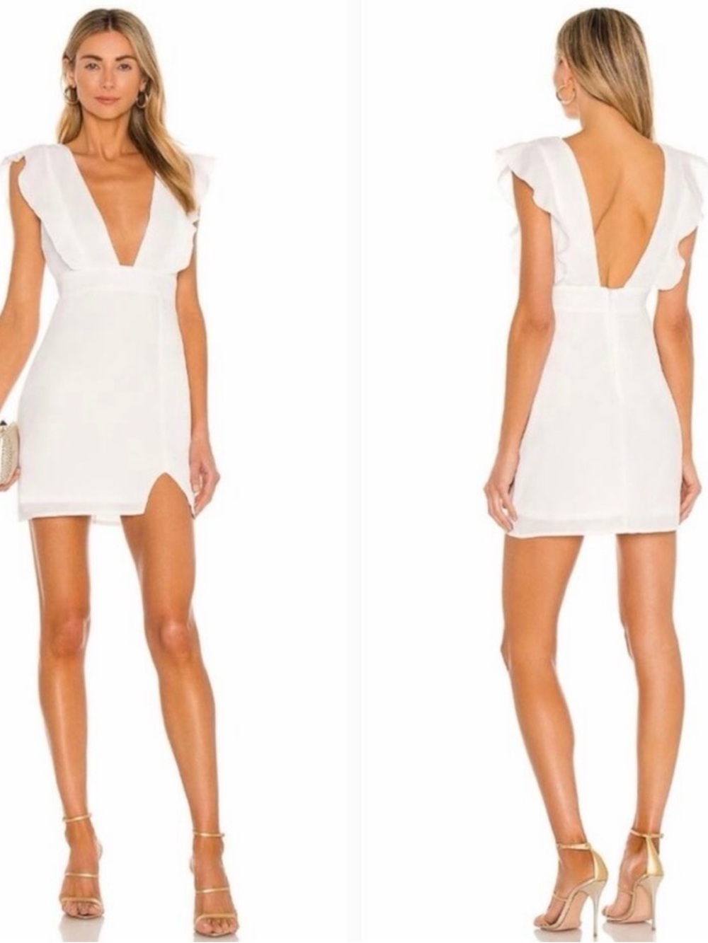 superdown White Ruffle Cap Sleeve Mini Dress